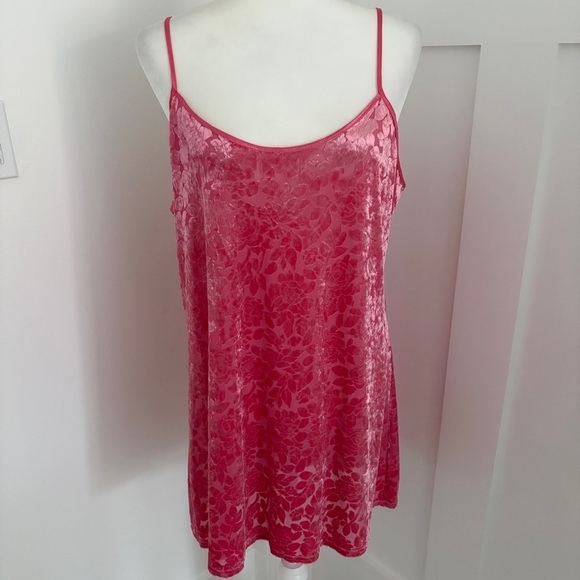 angelique Other - Angelique Y2K Floral Burnout Velvet Slip Dress Sz L Pink Satin Trim Pink *E17